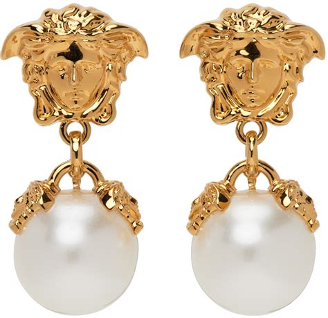 versace 10k gold earrings|pearl earrings designs in gold.